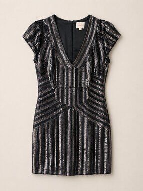 Parker Sequin Mini Dress Size M | Black Gunmetal Glam Party Dress